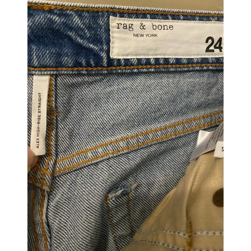 Rag & Bone Alex High Rise Straight Jean US 24 Mid Blue Wash Denim 100% Cotton